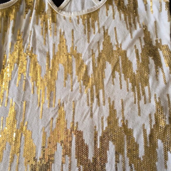 Women's Size Medium Cream  W/Gold Sequin Racer Back Tank - Picture 2 of 7